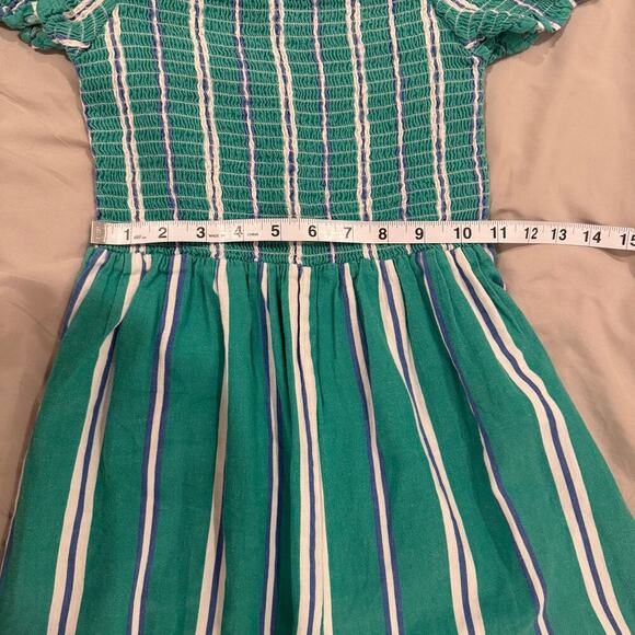 Cleobella Jade Jumpsuit Teal Navy White Striped Off the Shoulder Wide Leg Small - Picture 10 of 13